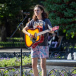 Girl street musician in funny shorts - Ukraine, Odessa, 27.09,2020