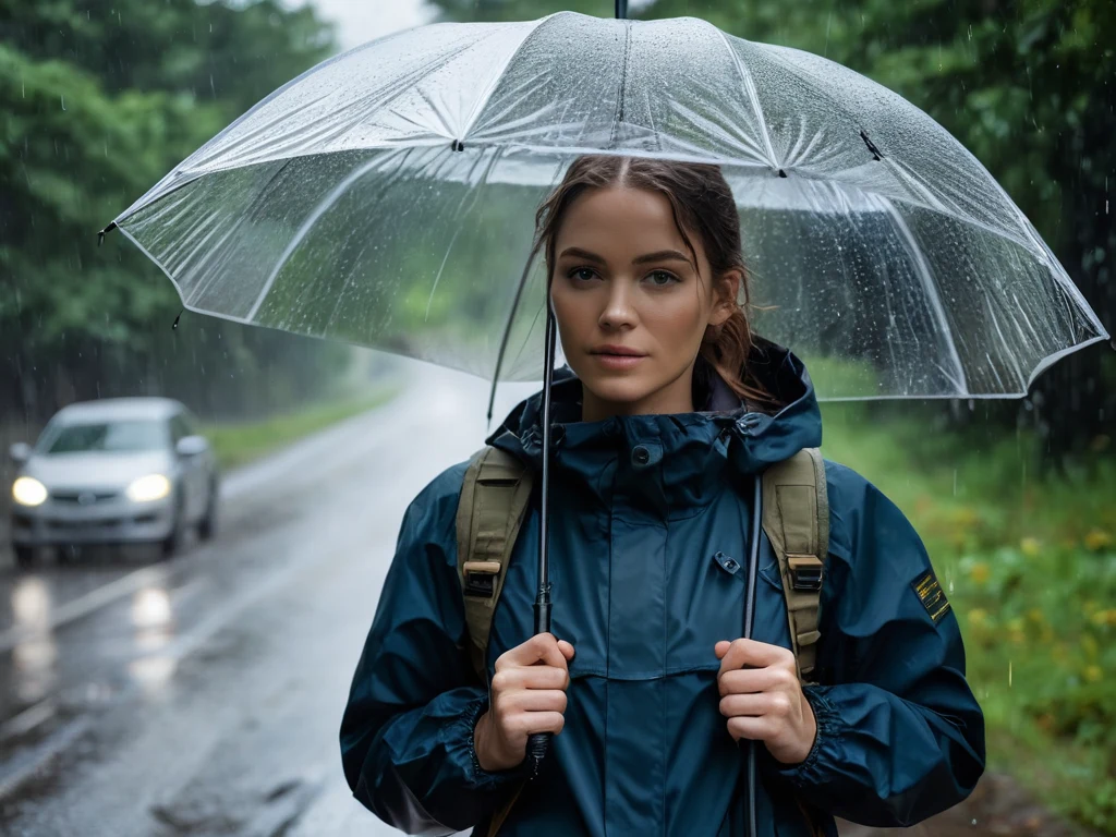 Фотография девушки с зонтом под дождем, демонстрирующая готовность к съемке в любую погоду.