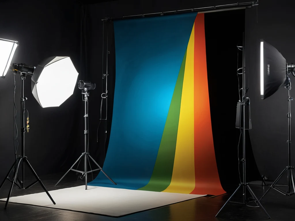 Студийная фотосъемка с использованием различных источников света и цветного фона. Иллюстрация для статьи об основах экспозиции.