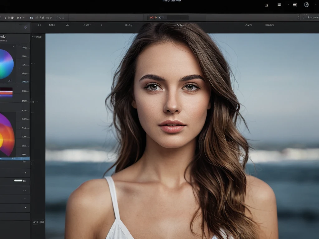 Крупный план портрета модели, редактируемого в программе для обработки изображений, демонстрирующий важность постобработки.