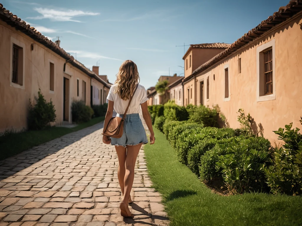 Фотография улицы с уходящей вдаль дорогой и женщиной, идущей по ней. Иллюстрация для статьи об основах композиции.