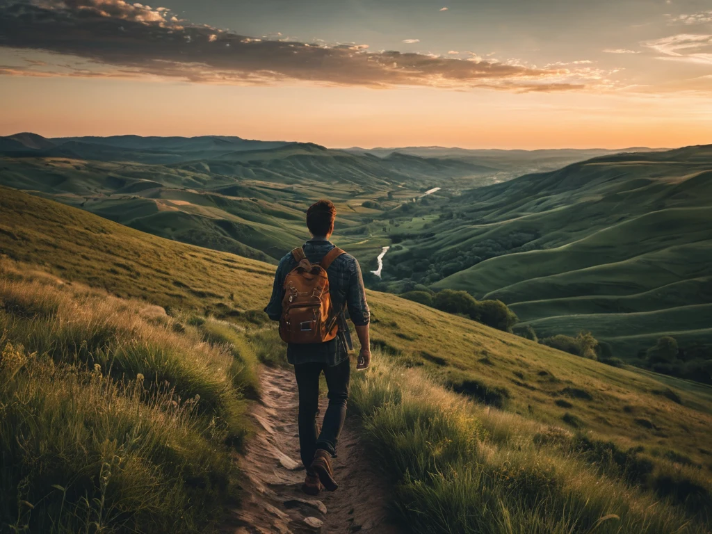 Фотография путешественника, идущего по горной тропе, демонстрирует красоту природы и стремление к новым открытиям.