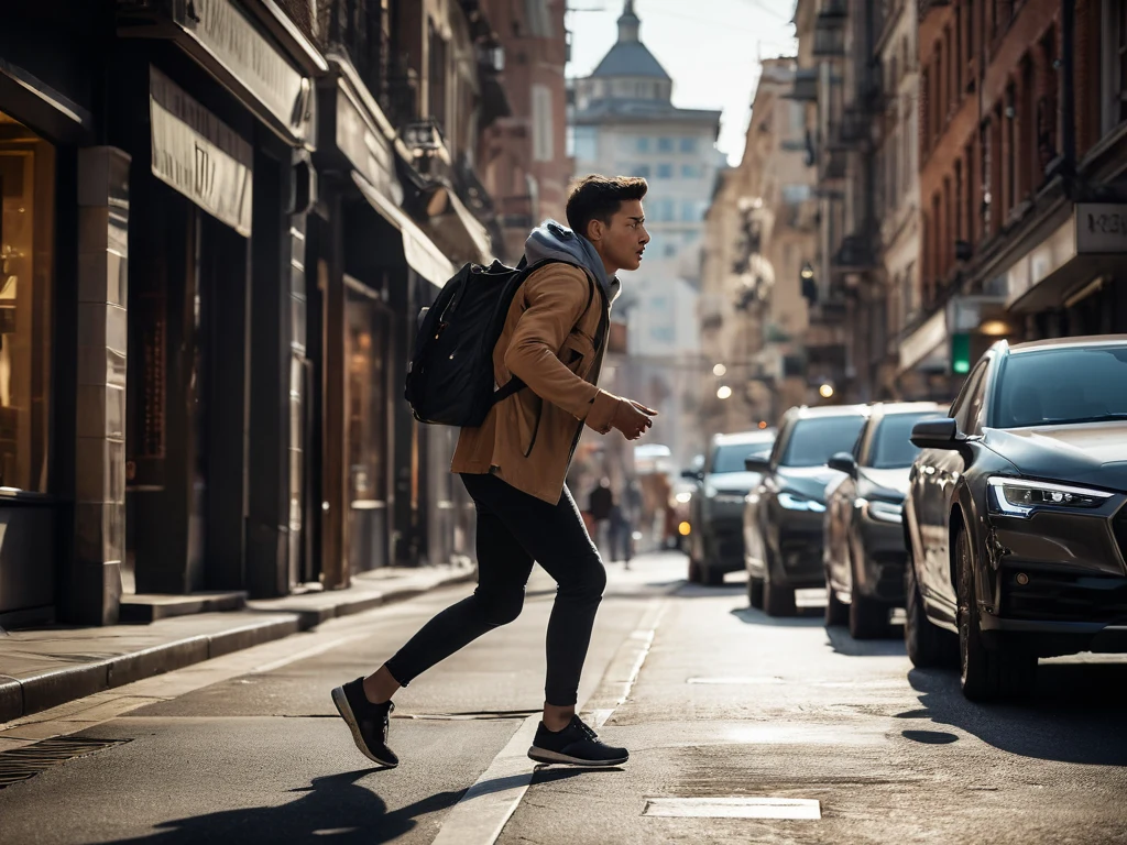 Фотография мужчины, идущего по городской улице, передает ощущение динамики и энергии современного города.