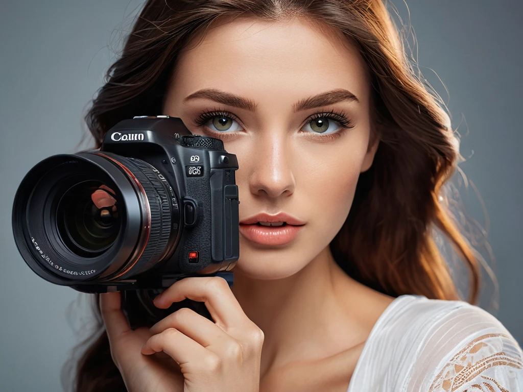 Портрет девушки, держащей камеру у лица, символизирующий процесс съемки и роль матрицы в формировании изображения.