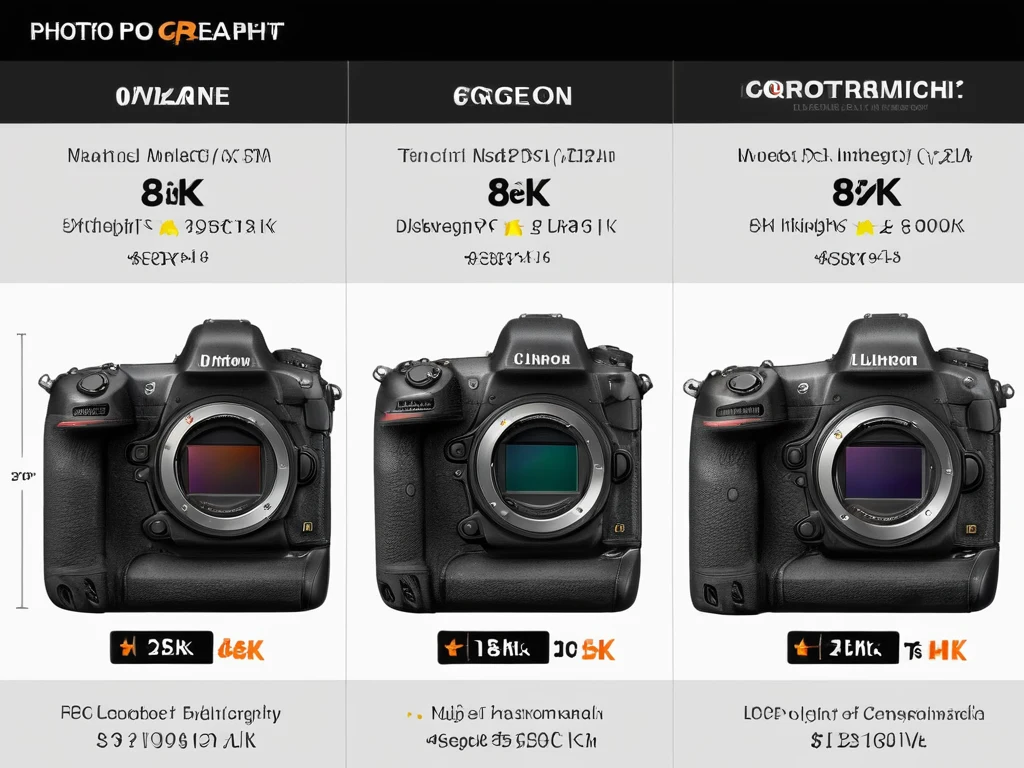Инфографика, сравнивающая характеристики различных камер, включая Nikon, Canon и Sony, с указанием цены и ключевых параметров.