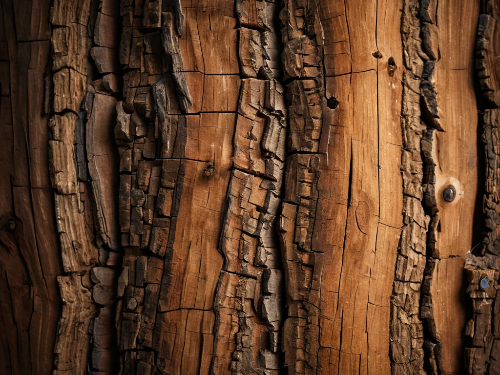 Крупный план текстуры старого дерева с глубокими трещинами и выраженной фактурой. Идеально для иллюстрации съемки текстур дерева.
