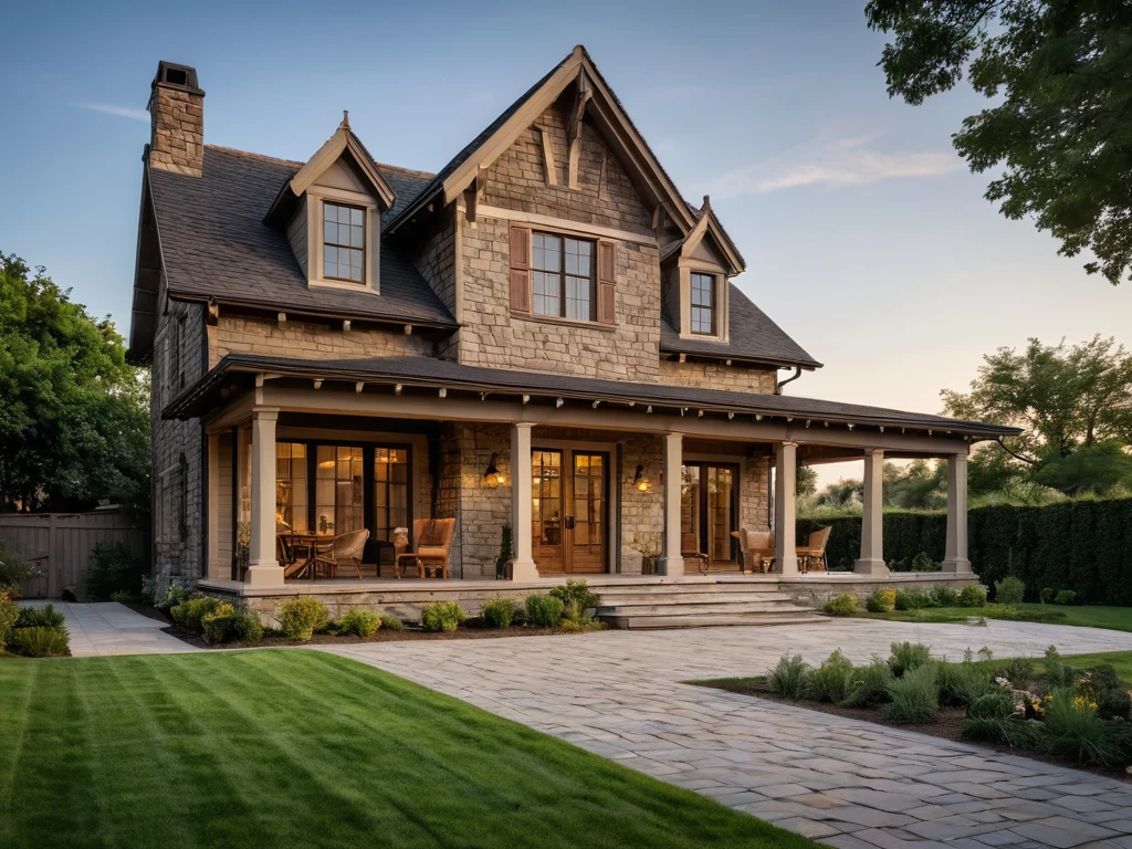 Фотография красивого дома на закате, демонстрирующая использование мягкого света и внимания к деталям.