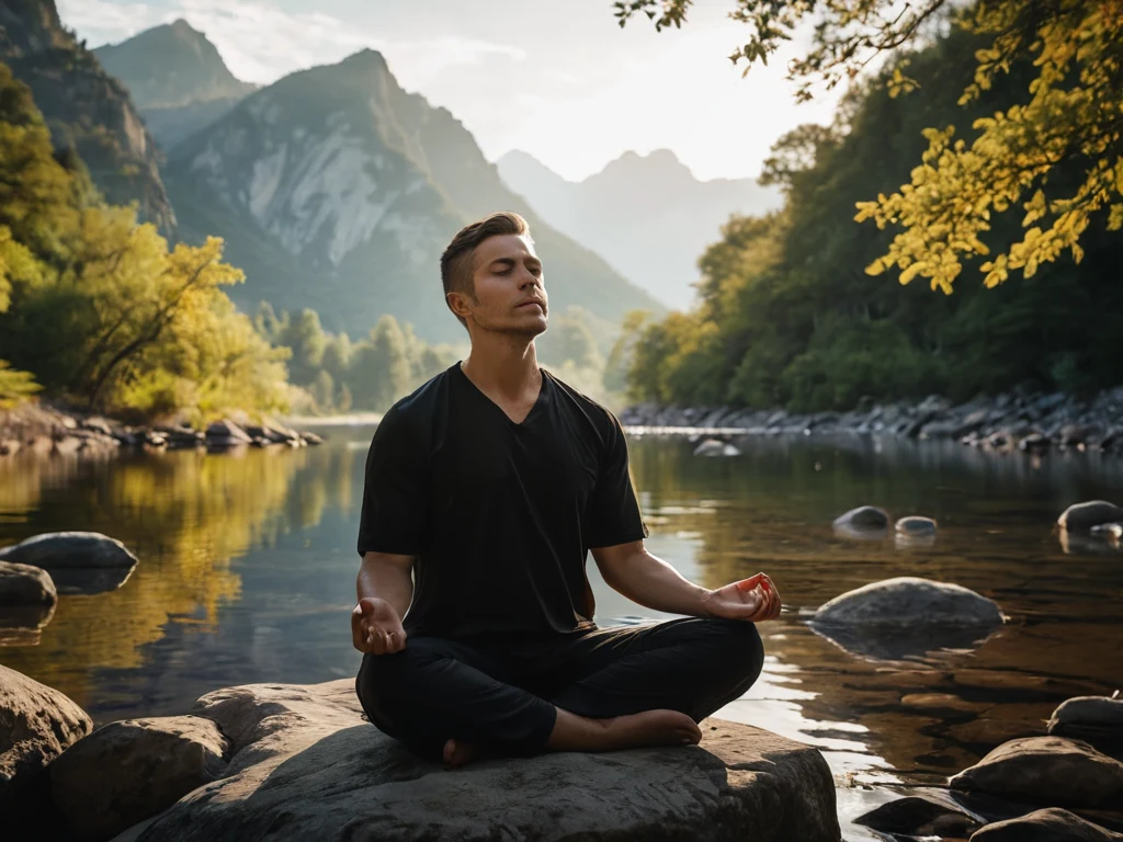 A photographer meditating in nature, demonstrating the importance of psychological resilience in the 