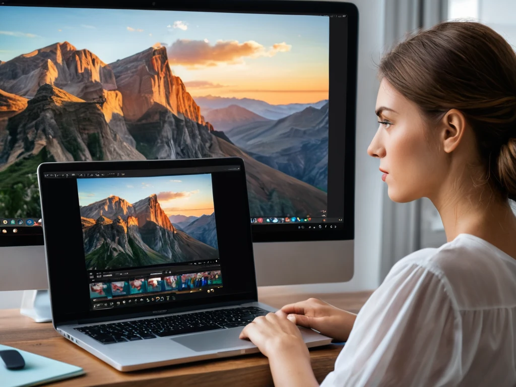 Фотография женщины, редактирующей пейзажное фото на компьютере. Иллюстрация к статье о создании пассивного дохода через онлайн-курсы.