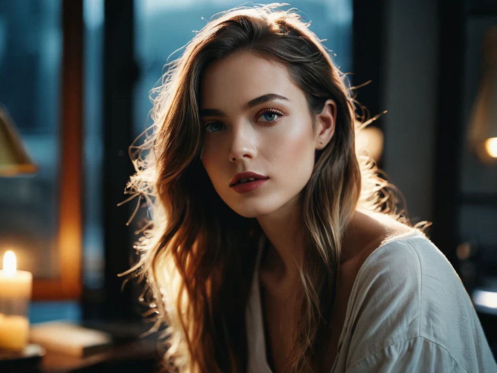 Крупный план портрета молодой женщины с естественным макияжем и распущенными волосами, демонстрирующий индивидуальность и стиль.
