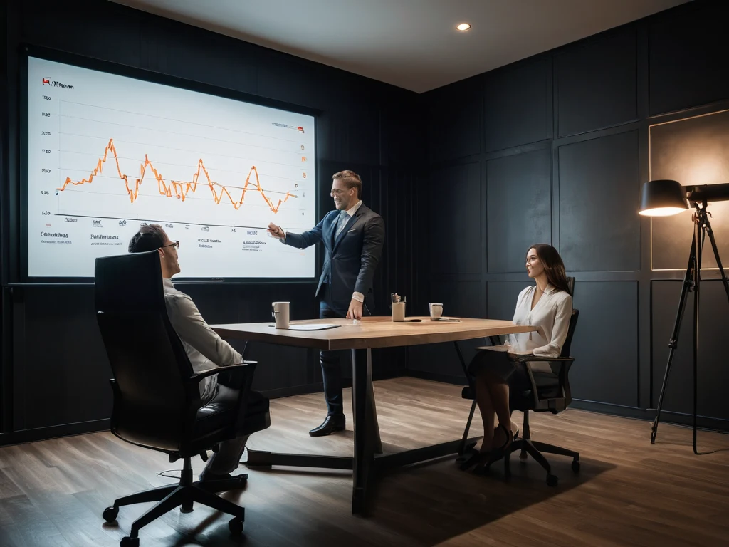 Фотография деловой встречи с презентацией на экране, демонстрирующая важность визуализации данных и профессионального подхода в фотографии.