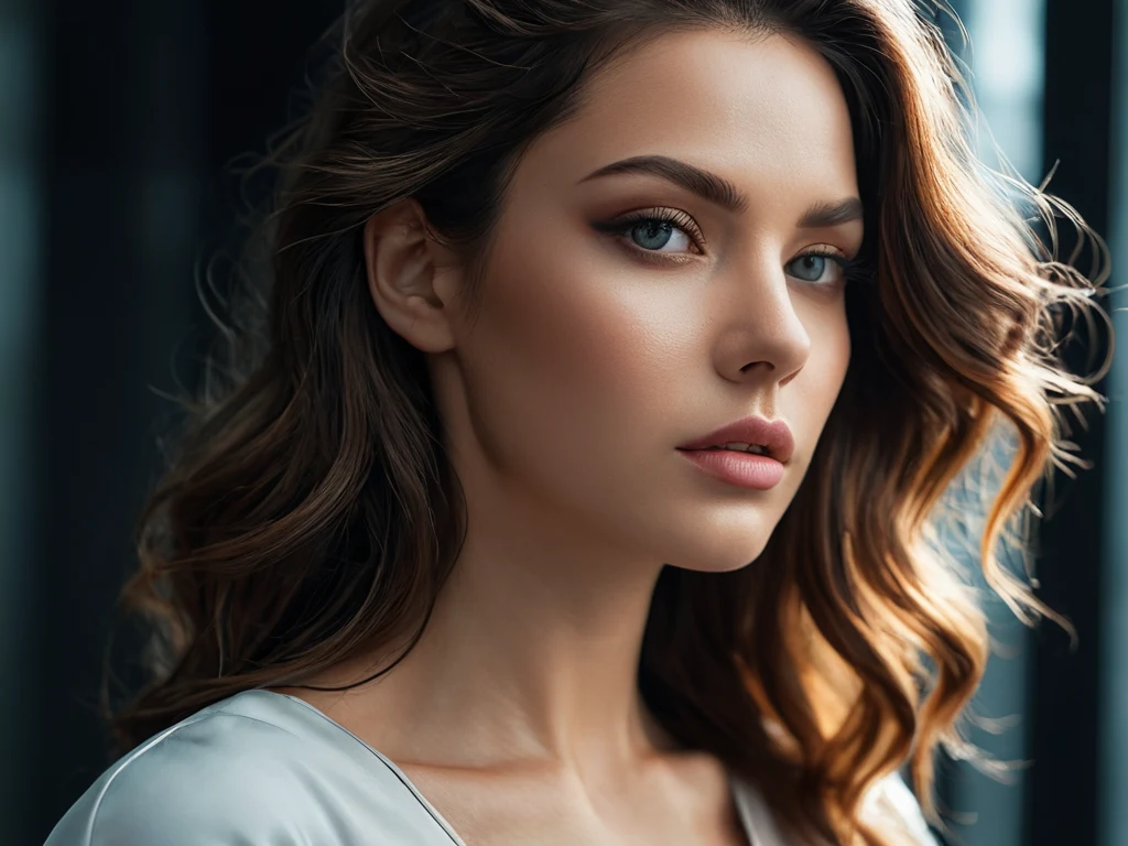 Изящный портрет молодой женщины с волнистыми волосами, отражающий тренды в стилистике фотографии в 2026 году: естественность и минимализм.