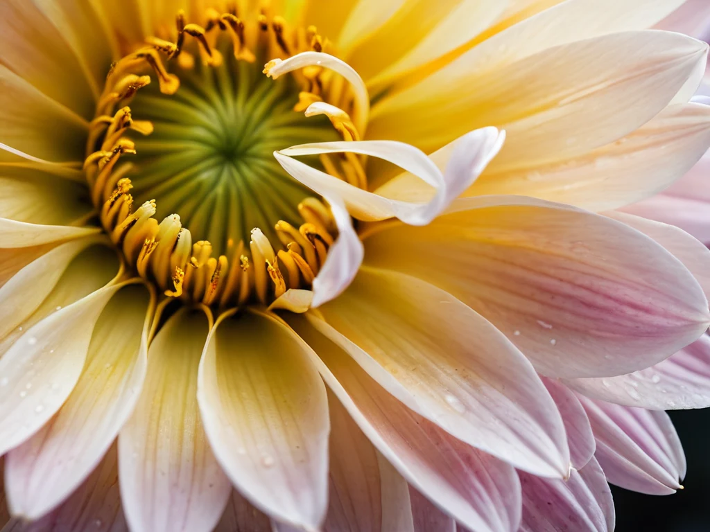 Крупный план цветка, демонстрирующий сложные детали и текстуры, призывающий к осознанности и вниманию к мелочам.