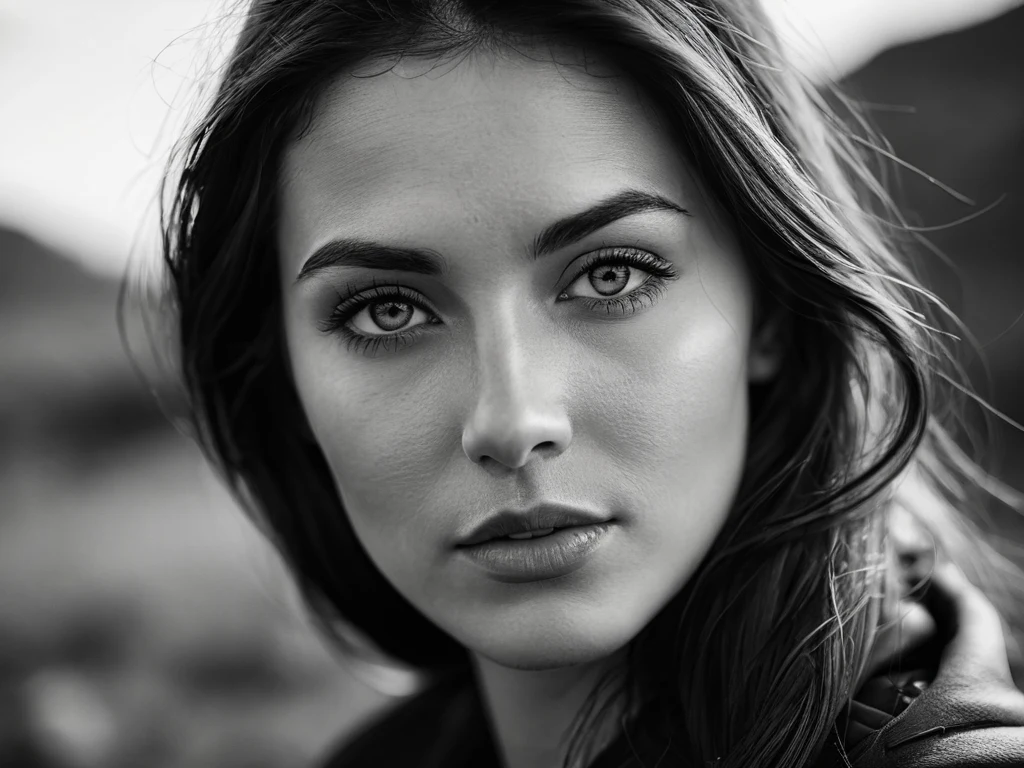 Retrato en blanco y negro de una mujer con énfasis en sus ojos, transmitiendo la profundidad de las emociones y el mundo interior.