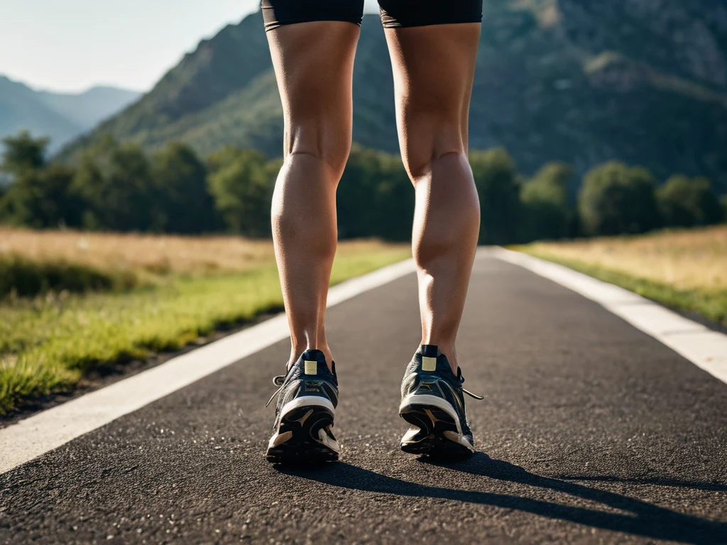 Крупный план ног бегущей женщины, демонстрирующий силу и развитые мышцы, необходимые для поддержания устойчивой стойки во время съемки.