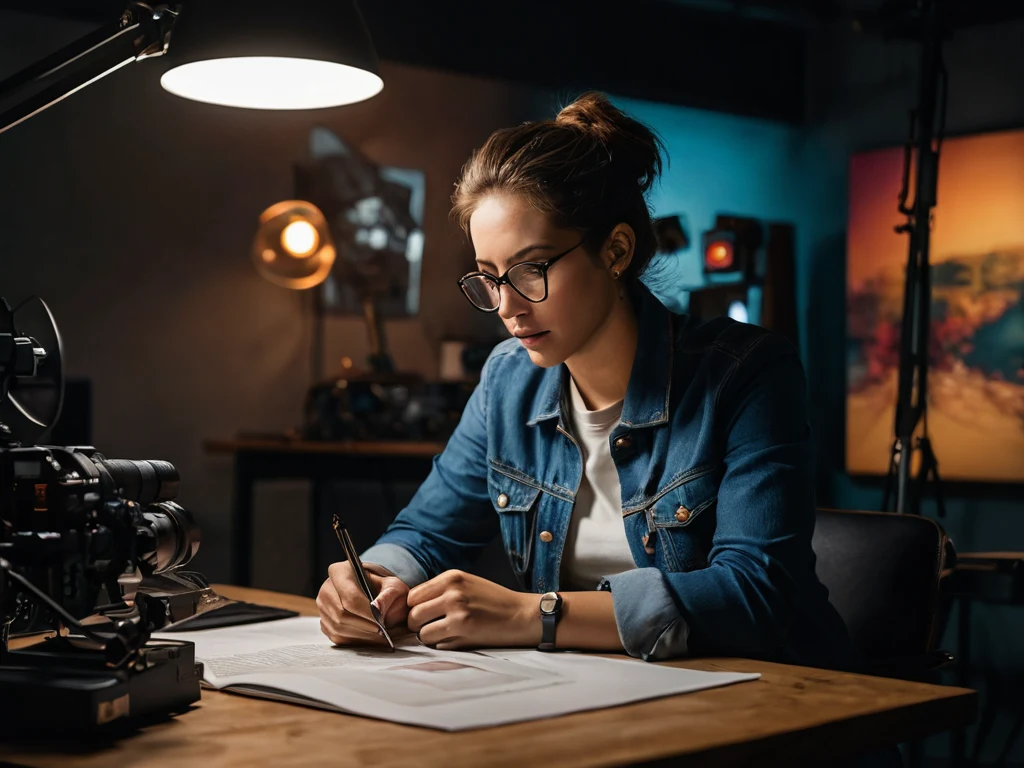 Фотография молодой женщины, работающей над проектом за столом, символизирующая важность личных проектов для фотографа.