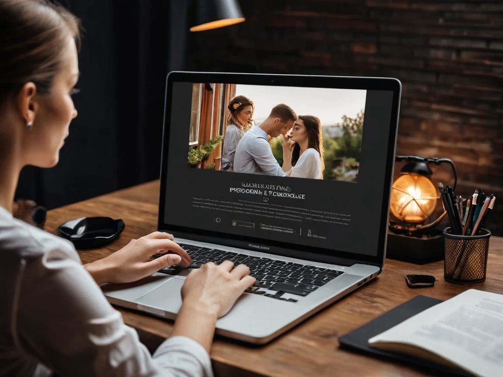 Фотография женщины, просматривающей портфолио фотографа на ноутбуке. Идеально подходит для иллюстрации процесса выбора фотографа и оценки его работ.