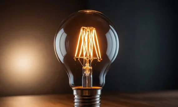 Фотография лампочки Эдисона, символизирующая креативность, инновации и поиск новых возможностей для фотографа. Идеально для статей о развитии карьеры.