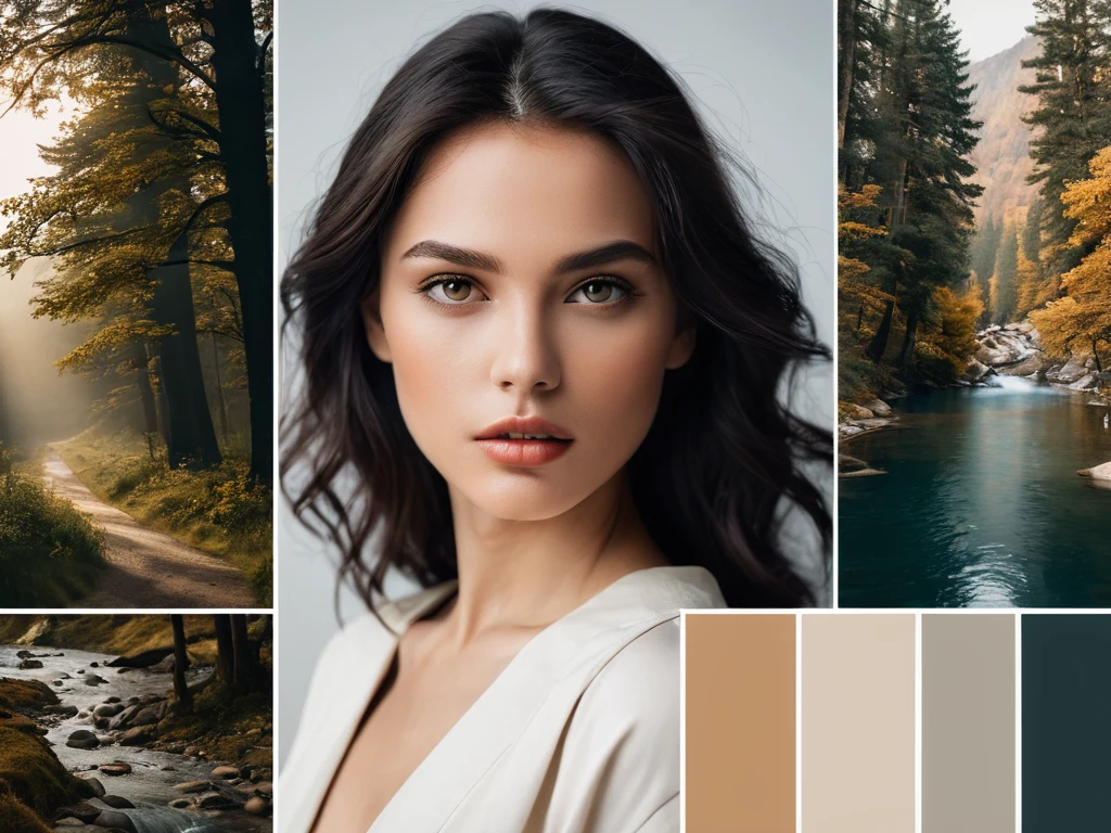 Коллаж из портрета девушки и пейзажных фотографий леса и реки. Иллюстрация к статье о создании пресетов в Lightroom.