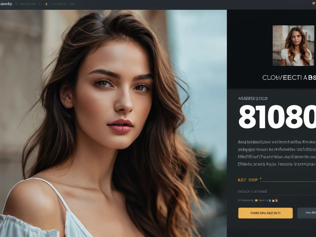 Девушка смотрит в камеру на фоне абстрактного серого фона. Изображение демонстрирует пресет Lightroom на веб-странице.