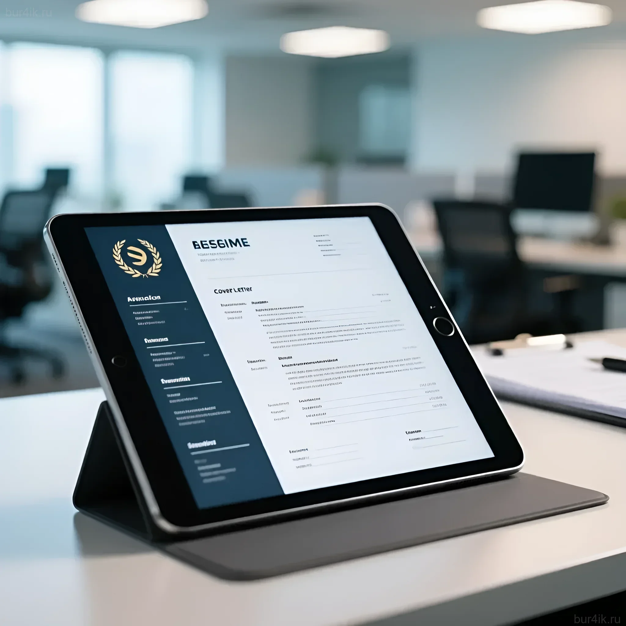 Изображение планшета с открытым резюме и сопроводительным письмом, символизирующее современный подход к поиску работы и обновлению профессионального профиля.