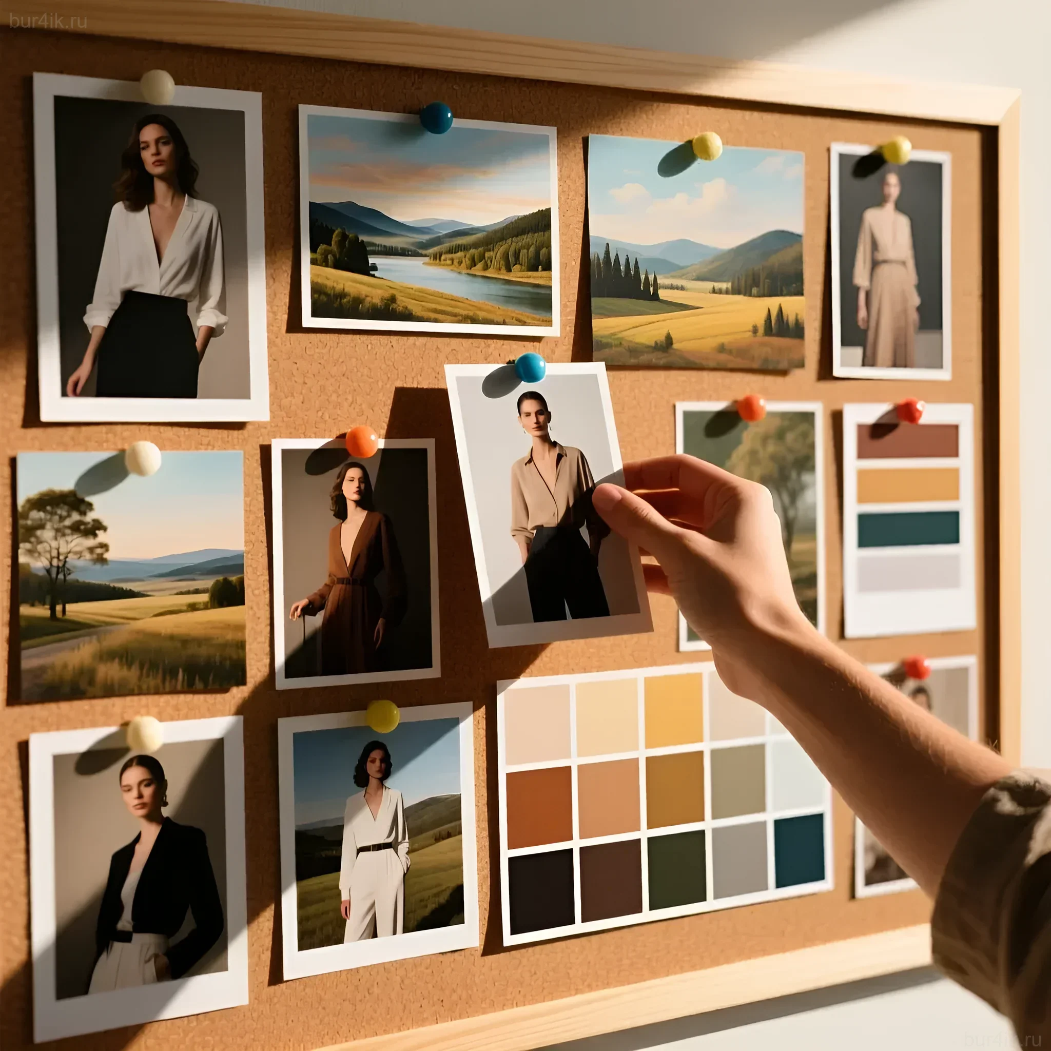 Пример мудборда для ретушера: портреты, пейзажи, цветовые палитры. Четкое ТЗ для достижения желаемого результата.